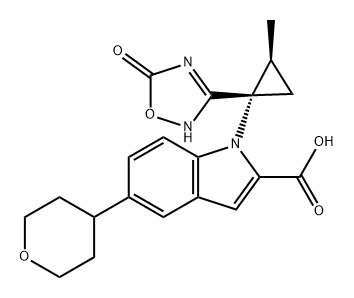 1H-Indole-2-carboxylic acid, 1-[(1S,2S)-1-(2,5-dihydro-5-oxo-1,2,4-oxadiazol-3-yl)-2-methylcyclopropyl]-5-(tetrahydro-2H-pyran-4-yl)- Structure
