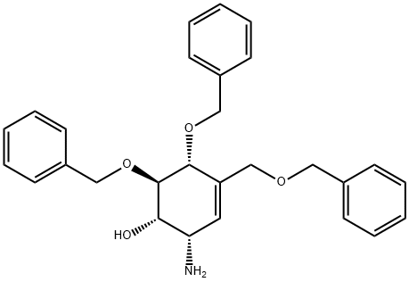 3-Cyclohexen-1-ol, 2-amino-5,6-bis(phenylmethoxy)-4-[(phenylmethoxy)methyl]-, (1S,2S,5R,6R)- 化学構造式