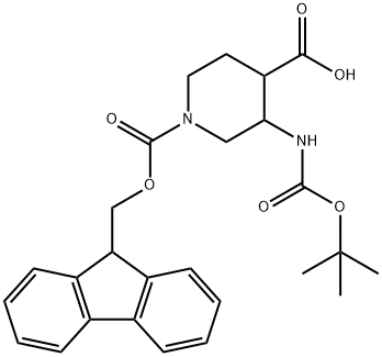 3-{[(tert-butoxy)carbonyl]amino}-1-{[(9H-fluoren-9- yl)methoxy]carbonyl}piperidine-4-carboxylic acid Structure