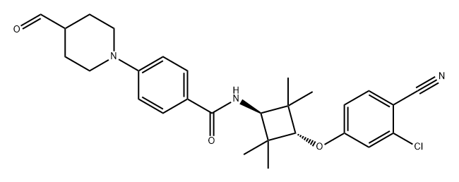 4-(4-formylpiperidin-1-yl)-N-[(1r,3r)-3-(3-chloro-4-cyanophenoxy)-2,2,4,4-tetramethylcyclobutyl]benzamide 结构式
