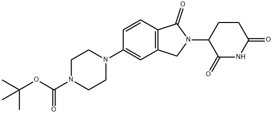 1-Piperazinecarboxylic acid, 4-[2-(2,6-dioxo-3-piperidinyl)-2,3-dihydro-1-oxo-1H-isoindol-5-yl]-, 1,1-dimethylethyl ester 化学構造式
