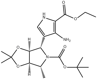 5H-1,3-Dioxolo4,5-cpyrrole-5-carboxylic acid, 4-4-amino-5-(ethoxycarbonyl)-1H-pyrrol-3-yltetrahydro-2,2,6-trimethyl-, 1,1-dimethylethyl ester, (3aS,4S,6R,6aR)- Struktur
