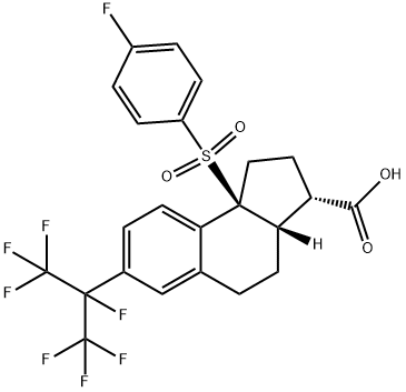 1H-Benz[e]indene-3-carboxylic acid, 9b-[(4-fluorophenyl)sulfonyl]-2,3,3a,4,5,9b-hexahydro-7-[1,2,2,2-tetrafluoro-1-(trifluoromethyl)ethyl]-, (3S,3aS,9bS)- Struktur