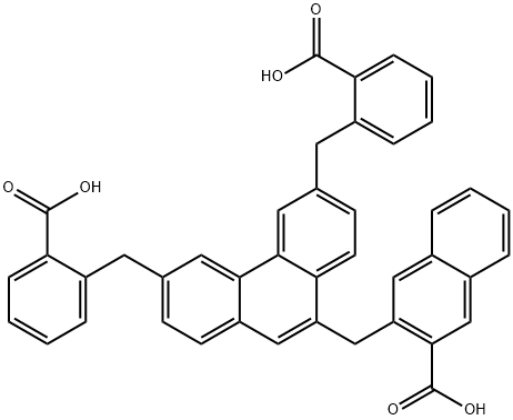 2-Naphthalenecarboxylic acid, 3-[[3,6-bis[(2-carboxyphenyl)methyl]-9-phenanthrenyl]methyl]- Structure