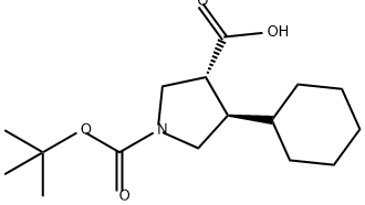 (3R,4R)-1-(TERT-BUTOXYCARBONYL)-4-CYCLOHEXYL-3-PYRROLIDINECARBOXYLIC ACID, 2227746-06-5, 结构式