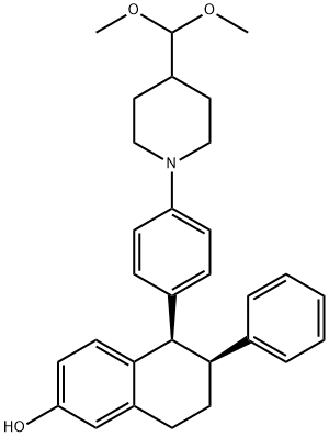 2-Naphthalenol, 5-[4-[4-(dimethoxymethyl)-1-piperidinyl]phenyl]-5,6,7,8-tetrahydro-6-phenyl-, (5R,6S)- Struktur