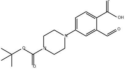 1-Piperazinecarboxylic acid, 4-(4-carboxy-3-formylphenyl)-, 1-(1,1-dimethylethyl) ester Struktur