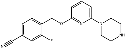 Benzonitrile, 3-fluoro-4-[[[6-(1-piperazinyl)-2-pyridinyl]oxy]methyl]- Structure