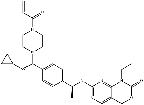2H-Pyrimido[4,5-d][1,3]oxazin-2-one, 7-[[(1S)-1-[4-[(1S)-2-cyclopropyl-1-[4-(1-oxo-2-propen-1-yl)-1-piperazinyl]ethyl]phenyl]ethyl]amino]-1-ethyl-1,4-dihydro-|MUTANT IDH1-IN-6