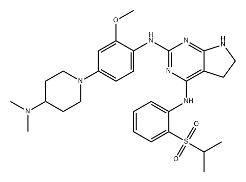 5H-Pyrrolo[2,3-d]pyrimidine-2,4-diamine, N2-[4-[4-(dimethylamino)-1-piperidinyl]-2-methoxyphenyl]-6,7-dihydro-N4-[2-[(1-methylethyl)sulfonyl]phenyl]- Structure
