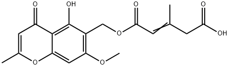 2-Pentenedioic acid, 3-methyl-, 1-[(5-hydroxy-7-methoxy-2-methyl-4-oxo-4H-1-benzopyran-6-yl)methyl] ester,22399-41-3,结构式