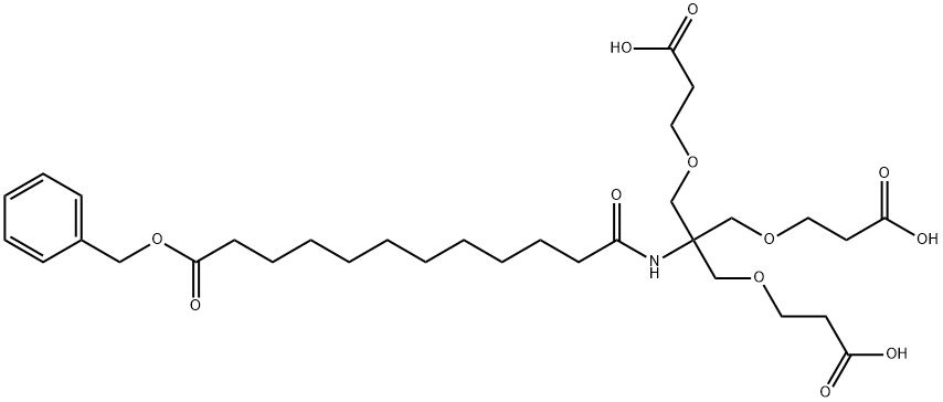 3,3'-((2-(12-(benzyloxy)-12-oxododecanamido)-2-((2-carboxyethoxy)methyl)propane-1,3-diyl)bis(oxy))dipropionic acid Structure