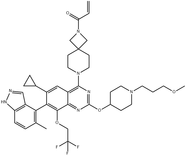 2-Propen-1-one, 1-[7-[6-cyclopropyl-2-[[1-(3-methoxypropyl)-4-piperidinyl]oxy]-7-(5-methyl-1H-indazol-4-yl)-8-(2,2,2-trifluoroethoxy)-4-quinazolinyl]-2,7-diazaspiro[3.5]non-2-yl]- Structure
