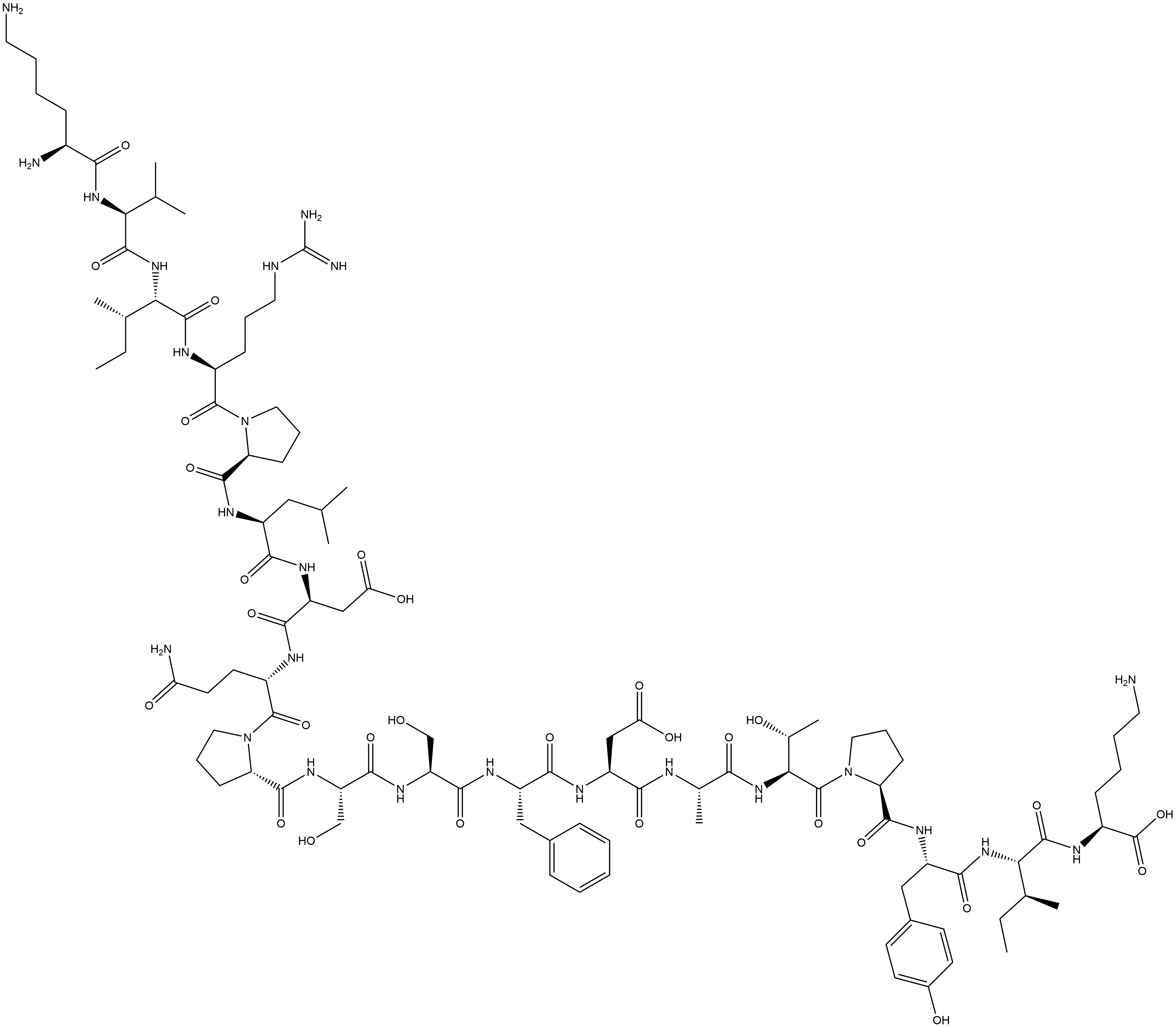 L-Lysine, L-lysyl-L-valyl-L-isoleucyl-L-arginyl-L-prolyl-L-leucyl-L-α-aspartyl-L-glutaminyl-L-prolyl-L-seryl-L-seryl-L-phenylalanyl-L-α-aspartyl-L-alanyl-L-threonyl-L-prolyl-L-tyrosyl-L-isoleucyl- Structure