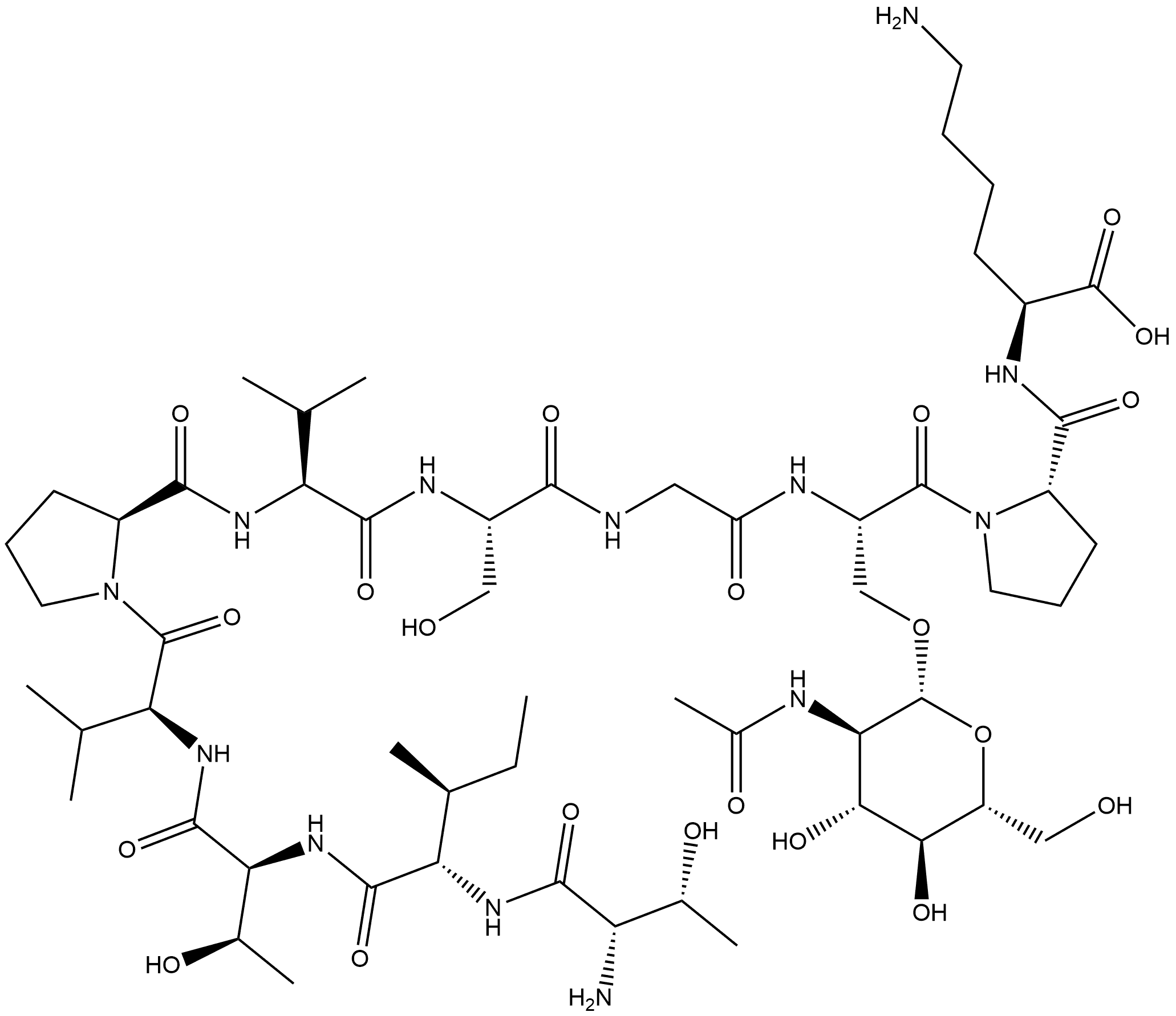 L-Lysine, L-threonyl-L-isoleucyl-L-threonyl-L-valyl-L-prolyl-L-valyl-O-[2-(acetylamino)-2-deoxy-β-D-glucopyranosyl]-L-serylglycyl-L-seryl-L-prolyl- Structure
