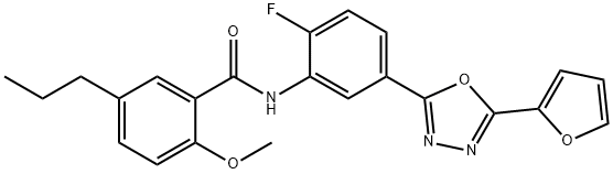 Benzamide, N-[2-fluoro-5-[5-(2-furanyl)-1,3,4-oxadiazol-2-yl]phenyl]-2-methoxy-5-propyl- Structure