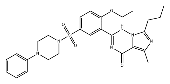 Imidazo[5,1-f][1,2,4]triazin-4(1H)-one, 2-[2-ethoxy-5-[(4-phenyl-1-piperazinyl)sulfonyl]phenyl]-5-methyl-7-propyl- Struktur