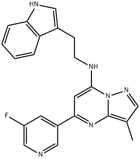 Pyrazolo[1,5-a]pyrimidin-7-amine, 5-(5-fluoro-3-pyridinyl)-N-[2-(1H-indol-3-yl)ethyl]-3-methyl-,2247950-73-6,结构式