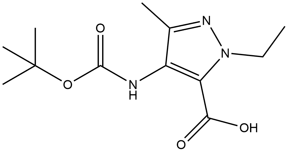 4-((叔丁氧羰基)氨基)-1-乙基-3-甲基-1H-吡唑-5-羧酸 结构式