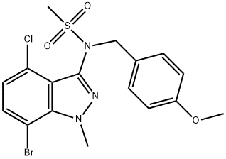 N-(7-溴-4-氯-1-甲基-1H-吲唑-3-基)-N-(4-甲氧基苄基)甲烷磺酰胺 结构式