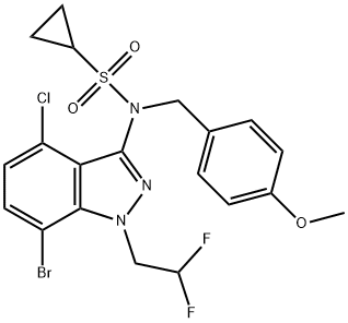 N-(7-溴-4-氯-1-(2,2-二氟乙基)-1H-吲唑-3-基)-N-(4-甲氧基苄基)环丙烷磺酰胺,2249975-82-2,结构式