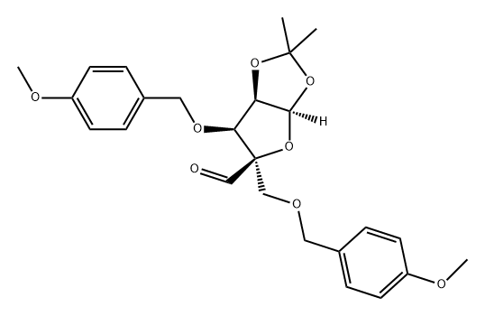 4-C-甲酰基-1,2-O-异亚丙基-3,5-二-O-对-甲氧基苄基-Α-D-核糖-呋喃酮, 225233-49-8, 结构式