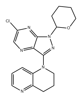 1,5-Naphthyridine, 1-[6-chloro-1-(tetrahydro-2H-pyran-2-yl)-1H-pyrazolo[3,4-b]pyrazin-3-yl]-1,2,3,4-tetrahydro- Structure