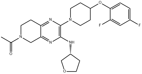 Ethanone, 1-[2-[4-(2,4-difluorophenoxy)-1-piperidinyl]-7,8-dihydro-3-[[(3R)-tetrahydro-3-furanyl]amino]pyrido[3,4-b]pyrazin-6(5H)-yl]- Structure