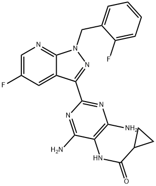 N-[4,6-Diamino-2-[5-fluoro-1-[(2-fluorophenyl)methyl]-1H-pyrazolo[3,4-b]pyridin-3-yl]-5-pyrimidinyl]cyclopropanecarboxamide Struktur