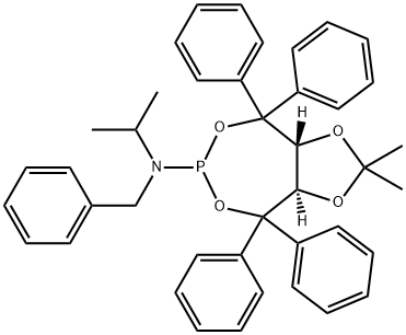1,3-Dioxolo[4,5-e][1,3,2]dioxaphosphepin-6-amine, tetrahydro-2,2-dimethyl-N-(1-methylethyl)-4,4,8,8-tetraphenyl-N-(phenylmethyl)-, (3aR,8aR)- 结构式