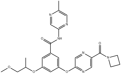 Benzamide, 3-[[5-(1-azetidinylcarbonyl)-2-pyrazinyl]oxy]-5-(2-methoxy-1-methylethoxy)-N-(5-methyl-2-pyrazinyl)-,2265194-11-2,结构式