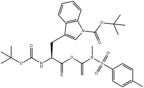 1H-Indole-1-carboxylic acid, 3-[(2S)-2-[[(1,1-dimethylethoxy)carbonyl]amino]-3-[[1-[methyl[(4-methylphenyl)sulfonyl]amino]ethenyl]oxy]-3-thioxopropyl]-, 1,1-dimethylethyl ester,2265954-08-1,结构式