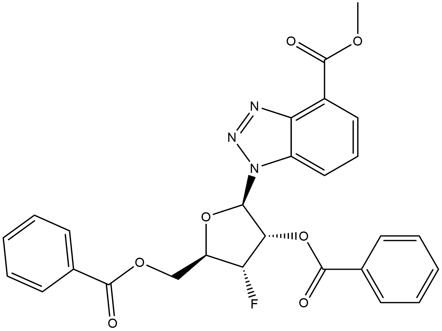 methyl 1-((2R,3S,4R,5R)-3-(benzoyloxy)-5-((benzoyloxy)methyl)-4-fluorotetrahydrofuran-2-yl)-1H-benzo[d][1,2,3]triazole-4-carboxylate Struktur