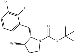 1-Pyrrolidinecarboxylic acid, 3-amino-2-[(3-bromo-2-fluorophenyl)methyl]-, 1,1-dimethylethyl ester, (2S,3S)- Structure