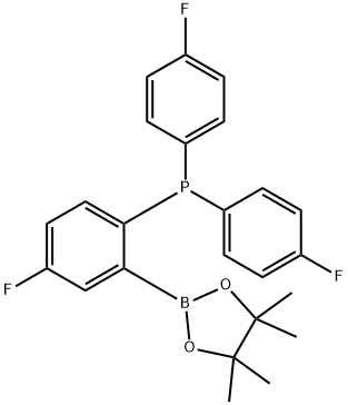 (4-fluoro-2-(4,4,5,5-tetramethyl-1,3,2-dioxaborolan-2-yl)phenyl)bis(4-fluorophenyl)phosphane 结构式
