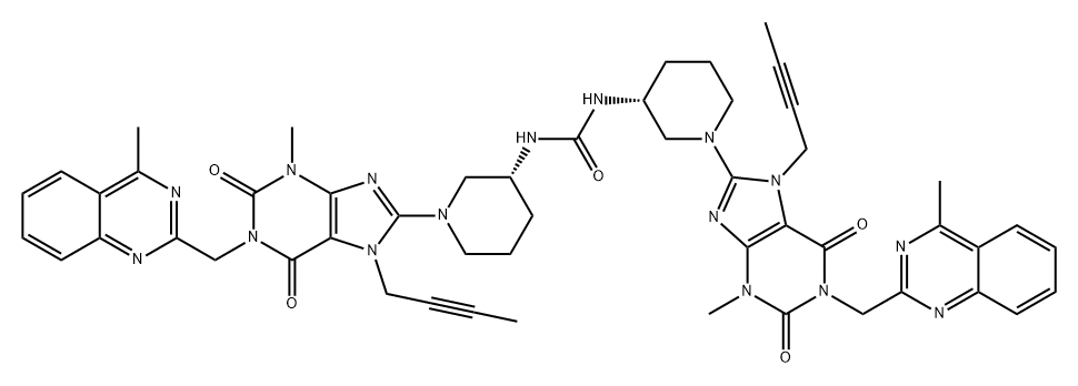 Urea, N,N'-bis[(3R)-1-[7-(2-butyn-1-yl)-2,3,6,7-tetrahydro-3-methyl-1-[(4-methyl-2-quinazolinyl)methyl]-2,6-dioxo-1H-purin-8-yl]-3-piperidinyl]- Struktur
