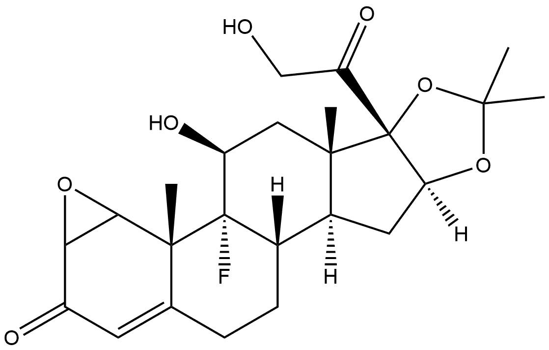 (11β,16α)- 1,2-Epoxy-9-fluoro-11,21-dihydroxy-16,17-[(1-methylethylidene)bis(oxy)]- pregn-4-ene-3,20-dione Triamcinolone Acetonide Struktur