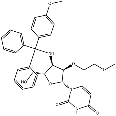Uridine, 3'-?deoxy-?2'-?O-?(2-?methoxyethyl)?-?3'-?[[(4-?methoxyphenyl)?diphenylmethyl]?amino]?- Struktur