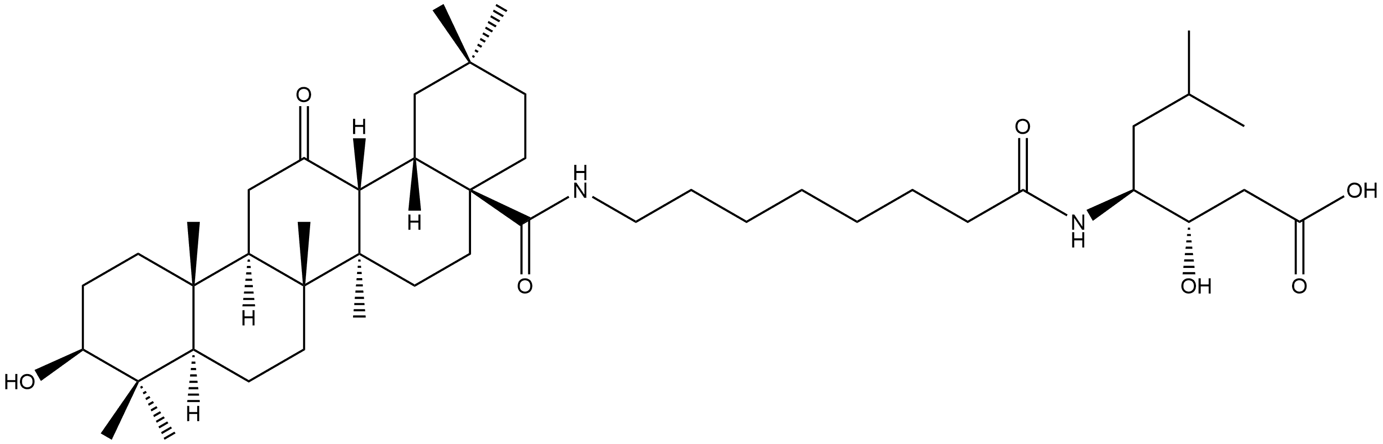 (3S,4S)-3-Hydroxy-4-[[8-[[(3β)-3-hydroxy-12,28-dioxooleanan-28-yl]amino]-1-oxooctyl]amino]-6-methylheptanoic acid 结构式
