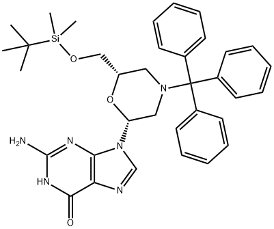 7'-t-Butyldimethylsilyloxy-N-trityl-morpholino guanine Structure