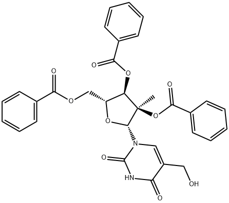 2',3',5'-Tri-O-benzoyl-5-hydroxymethyl-2'--C-methyluridine Struktur