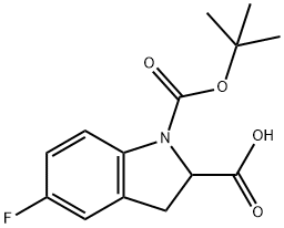 1-BOC-5-氟吲哚啉-2-甲酸 结构式