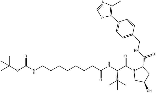 L-Prolinamide, N-[8-[[(1,1-dimethylethoxy)carbonyl]amino]-1-oxooctyl]-3-methyl-L-valyl-4-hydroxy-N-[[4-(4-methyl-5-thiazolyl)phenyl]methyl]-, (4R)- Struktur