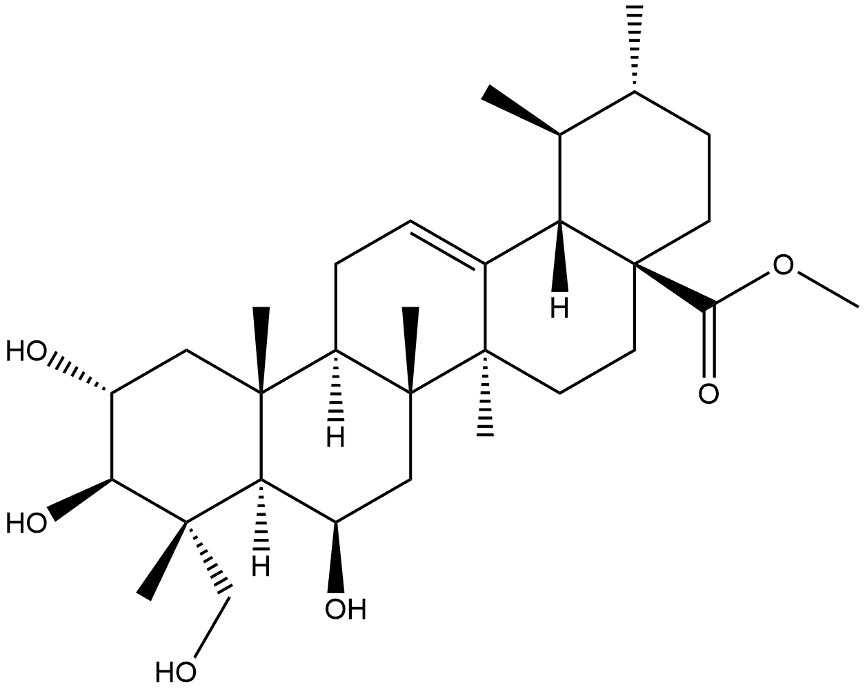 Urs-12-en-28-oic acid, 2,3,6,23-tetrahydroxy-, methyl ester, (2α,3β,4α,6β)- 化学構造式