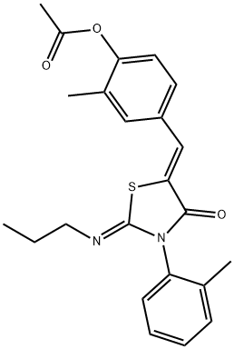 4-Thiazolidinone, 5-[[4-(acetyloxy)-3-methylphenyl]methylene]-3-(2-methylphenyl)-2-(propylimino)-, (2Z,5Z)- Structure
