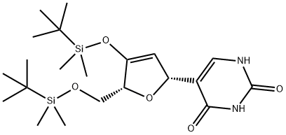 2,4(1H,3H)-Pyrimidinedione, 5-[(2R,5R)-4-[[(1,1-dimethylethyl)dimethylsilyl]oxy]-5-[[[(1,1-dimethylethyl)dimethylsilyl]oxy]methyl]-2,5-dihydro-2-furanyl]- 结构式