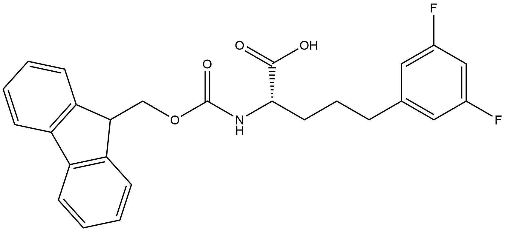 Benzenepentanoic acid, α-[[(9H-fluoren-9-ylmethoxy)carbonyl]amino]-3,5-difluoro-, (αS)-,2349317-24-2,结构式