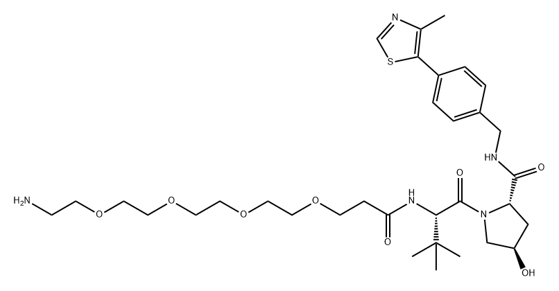 L-Prolinamide, N-(15-amino-1-oxo-4,7,10,13-tetraoxapentadec-1-yl)-3-methyl-L-valyl-4-hydroxy-N-[[4-(4-methyl-5-thiazolyl)phenyl]methyl]-, (4R)- Structure