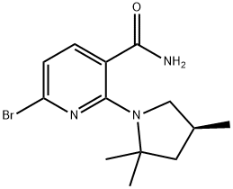 3-Pyridinecarboxamide, 6-bromo-2-[(4S)-2,2,4-trimethyl-1-pyrrolidinyl]- Structure