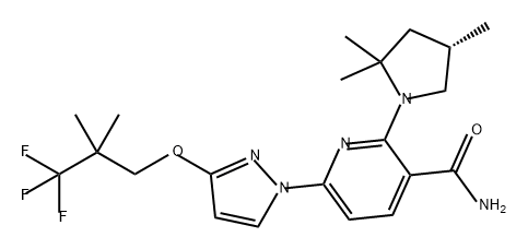 3-Pyridinecarboxamide, 6-[3-(3,3,3-trifluoro-2,2-dimethylpropoxy)-1H-pyrazol-1-yl]-2-[(4S)-2,2,4-trimethyl-1-pyrrolidinyl]- Structure